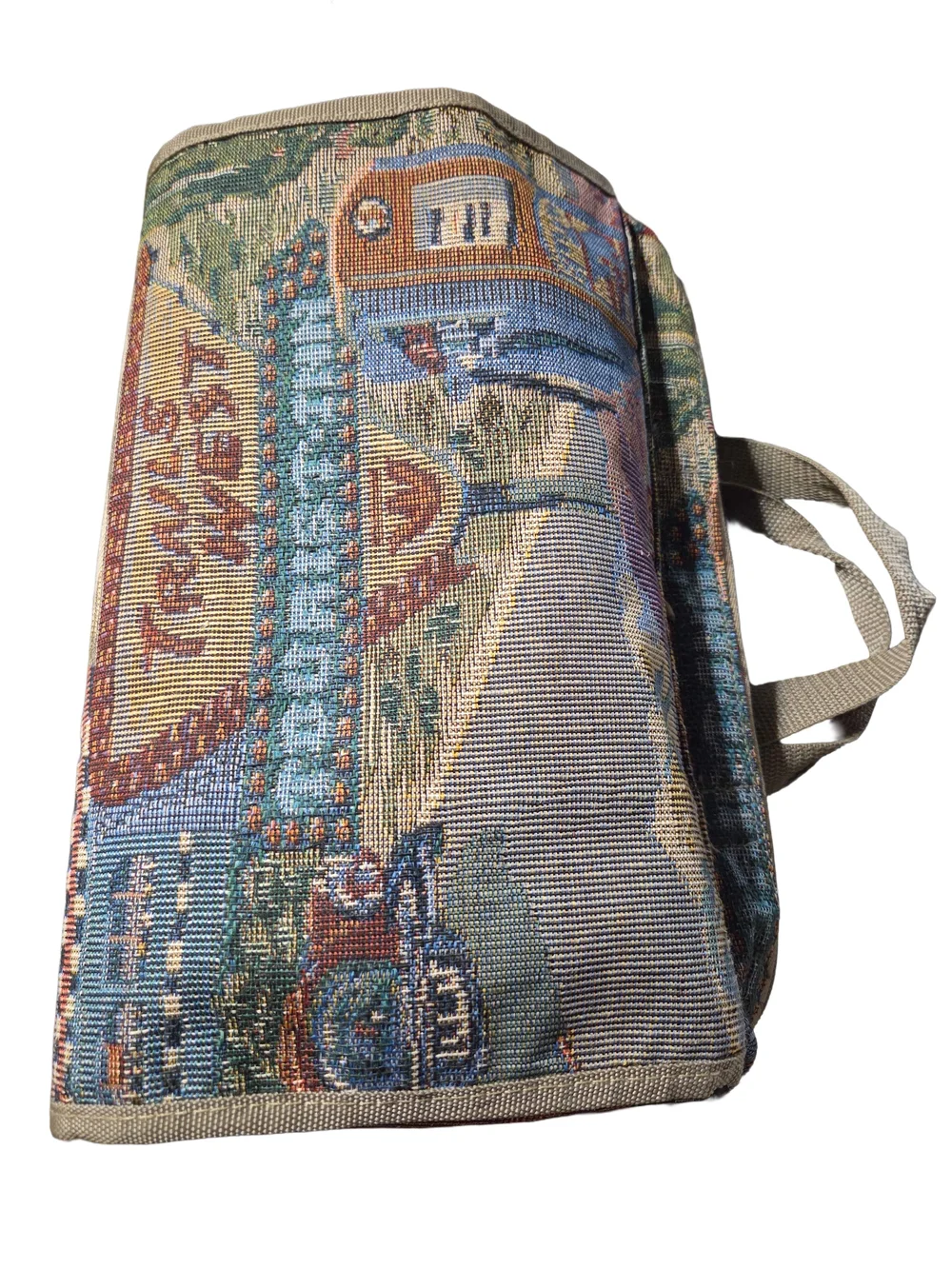 Travel-Inspired Route 66 Tapestry Rolling Organizer Bag - Beige Multi